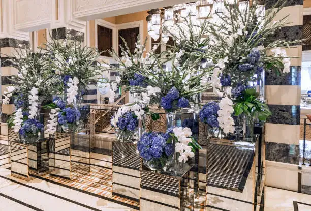 Luxury flower arrangement in royal palace setting